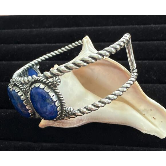 CAROLYN POLLACK SS Cuff Bracelet | 5 Lapis Lazuli Gems| Wisdom, Truth, Royalty - Picture 7 of 7